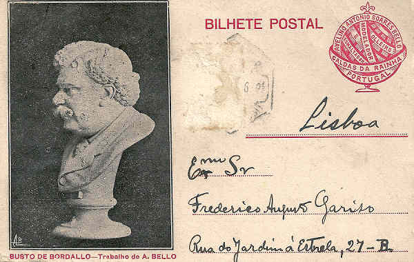 SN - Portugal. Caldas da Rainha - Busto de Rafael Bordalo Pinheiro na vers�o do seu discipulo Avelino Belo_Edi��o an�nima - Dim. 9x14 cm - SD - Col. Miguel Chaby