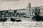 S/N - Convento dos Jer�nymos em Bel�m (Notar os "Carros Americanos") - Editor "Tabacaria Costa", Rua do Ouro, 295, Lisboa - Dim. 139x91 mm - Usado em 18JUL1902 - Col. A. Monge da Silva (cerca de 1900)