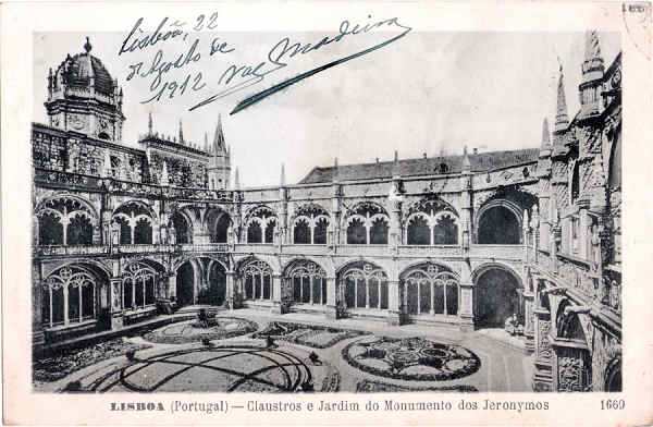 N� 1669 - Claustros e Jardim do Monumento dos Jer�nymos - Edi��o Martins & Silva, Pra�a Luis de Cam�es 35, Lisboa - Dim. 142x89 mm - Carimbo Postal 04SET1912 - Col. A. Monge da Silva