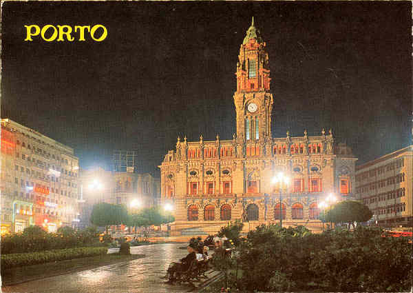 Ref 90/375 - PORTO - C�mara Municipal (vista nocturna) - Ed. G�tica, Porto, Rua N. Sr� de F�tma, 298, Tel. 66347 - SD - Dim. 103x146 mm - Col. Gra�a Maia 