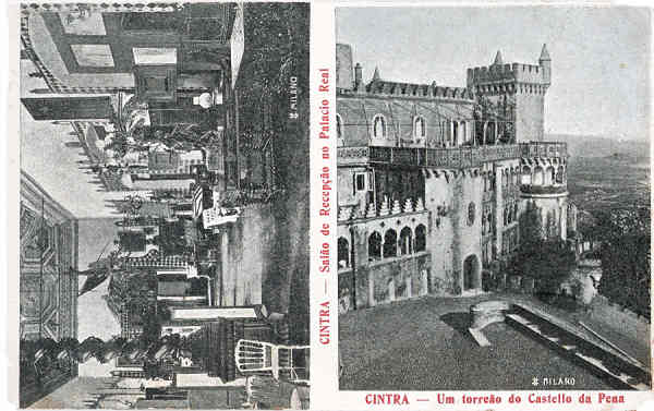 SN - Sal�o de Recep��o ao Palacio Real e um torre�o do Castello da Pena - Edi��o da Trinacria "B.T.", Lisboa - Dim. 140x88 mm - Col. A. Monge da Silva (anterior a 1910)