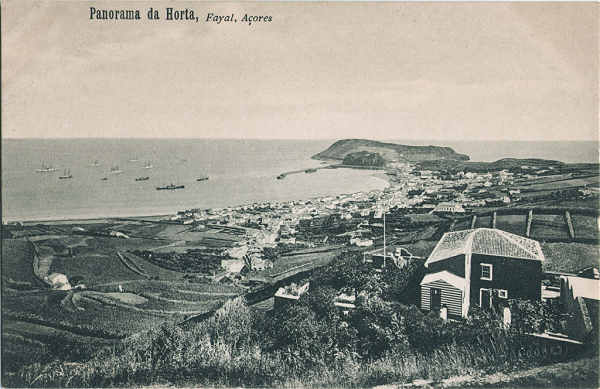 SN - Panorama da Horta - Registado "J.Goulart", Fayal, A�ores (Em carimbo branco) - Dim. 139x90 mm - Col. A. Monge da Silva (c. 1910)