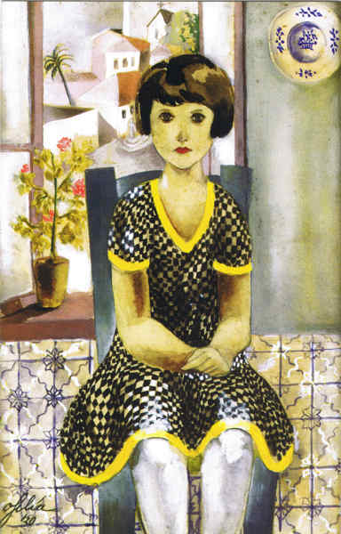 SN - Menina sentada, 1930 Guache s/ papel Of�lia Marques (1902-1952) - Colec��o Telo de Morais Museu Municipal de Coimbra - Ed. C�mara Municipal de Coimbra - 2009 - Dim. 9,5x14,8 cm - Col. Alfredo Rocha (2012)
