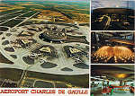 N.� 289 - ROISSY-EN-FRANCE - A�roport Charles-de-Gaulle. Vue a�rienne de l'a�rogare et des sept satellites. L'a�rogare de nuit. Les tubes de transfert des passagers. Vue int�rieure d'un satellite - Ed. P.I.38 rue Ste. Croix-de-la-Bretonnerie, Paris T�l. 887.89.18 - Imprim� en Italie - SD - Dim. 14,7x10,3 cm - Col. Manuel B�ia