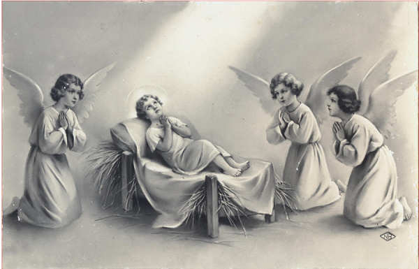 N� 01052 - Menino Jesus e Anjos - Edi��o NB, Italia - Dim. 13,7x8,8 cm - Usado em1950 - Col A Monge da Silva