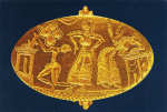 N.� 99  - Gr�cia MICENAS. Museu Nacional de Atenas. Anel em ouro com representa��o duma dan�a religiosa - Ed. Th. VOUTSAS & Co. 71, 17 November str., 155 62 - Holargos Tel.: 210 65 48 120 - Athens - Greece - SD - Dim. 15,1x10,2 cm - Col. F�tima B�ia (2007)