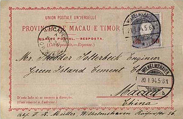 SN - Prov�ncia de Macau e Timor - Edi��o ??? - Dim. ??x?? cm - Col. ??? - Circulado em 1894.