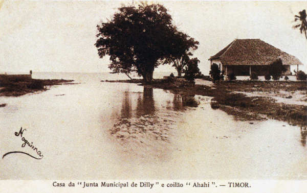 SN - Casa da �Junta Municipal de Dilly e coil�o "ahahi"- Timor - Edi��o L.Geisler -  SD - Dim. ??x?? cm - Col. Monge da Silva (Cerca de 1910)