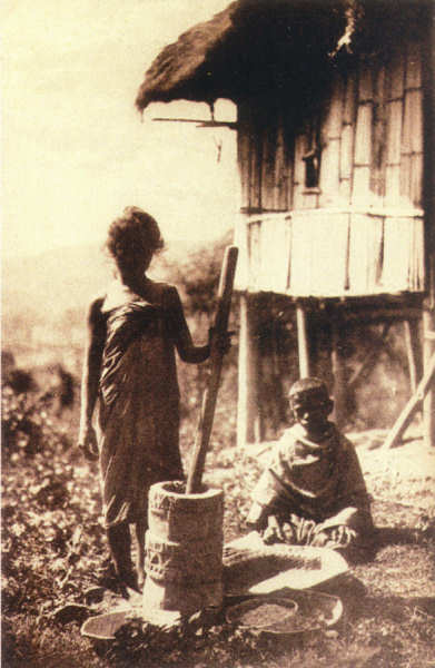 SN - Timor - Pilando o arroz - Edi��o da Miss�o - SD - Dim. ??x?? cm - Col. Monge da Silva (Cerca de 1927)