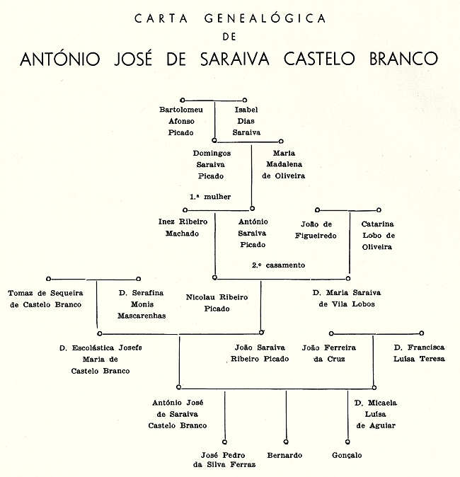 Carta genealógica de António José de Saraiva Castelo Branco. Clicar para ampliar.