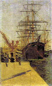 Cais de Barcelona. Pintura de Henrique Pousão.