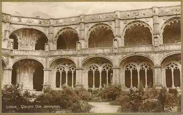 S/N - Lisboa. Claustro Dos Jeronymos - Sem Editor - S/D - Dimens�es: 13,5x8,5 cm (bordo dourado) - Col. Aur�lio Dinis Marta.