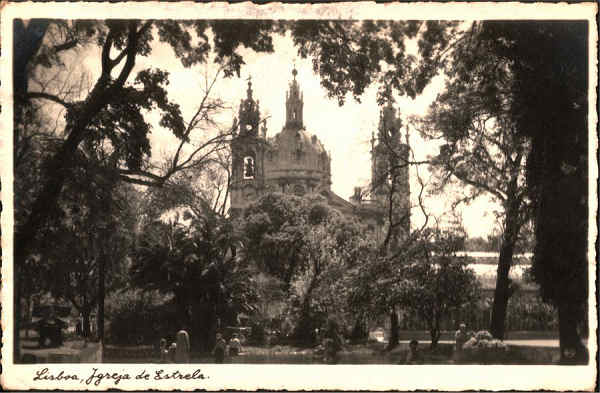 N.� 9 (?) - Lisboa, Igreja da Estrela - Produc��o da Sociedade Nacional de Fotografia, Ld� Alg�s (Portugal) - S/D - Dimens�es: 13,8x9cm. - Col. Carneiro da Silva (Circulado em 25/09/1936)
