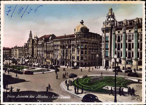 SN - PORTO. Avenida dos Aliados, Poente - Edi��o Santos Vistas - Dim. 14,8x10,5 cm - Circulado em 1956 - Col. A. Monge da Silva