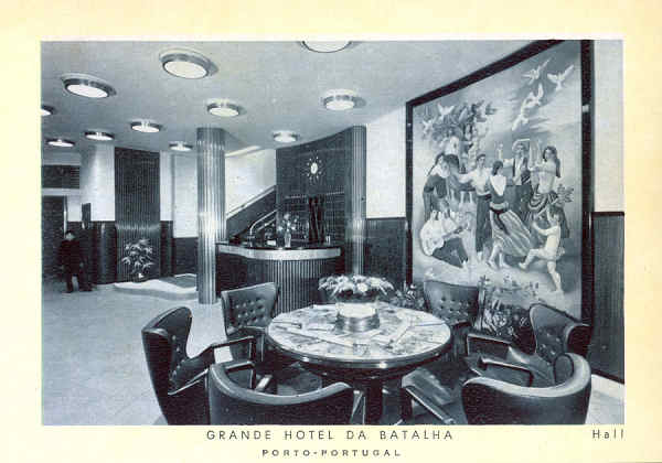 SN - PORTO. Grande Hotel da Batalha, Hall (Cart�o de Boas Festas) - Edi��o desc - Dim. 14,7x10,1 cm . - Col. A. Monge da Silva