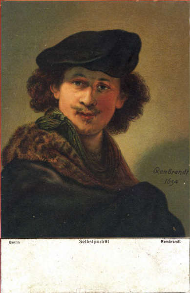 N� 29729 - Rembrandt, auto retrato - Edi��o Stengel & Co, Dresden - Dim. 14x9 cm - Col. Am�lcar Monge da Silva (cerca de 1910)