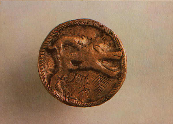 N.� 49 - MUSEU MONOGR�FICO DE CON�MBRIGA. Medalha de bronze. C�o atacando um javali - Fot�grafo DELFIM FERREIRA - Impressores EDARTE, Porto - SD - Dim. 14,6x10,5 cm. - Col. F�tima B�ia.