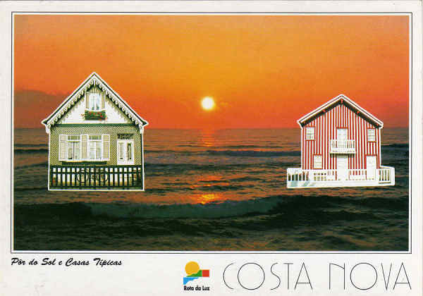 N.� 58 - COSTA NOVA (�lhavo) P�r do Sol e Casas T�picas - Ed. Artes Gr�ficas - S/D - Dim. 15x10,5 cm - Col. M�rio Silva.