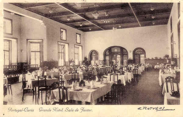 N� 02 - Portugal - Curia Grande Hotel. Sala de Jantar - Ed. Grande Hotel Curia - Dim.13,9x8,9 cm - Circ. 9-1938 Col. A. Sim�es (129).