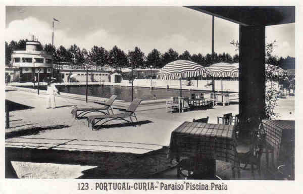 N� 123 - PORTUGAL - CURIA-Paraiso Piscina Praia - Ed. Alexandre d'Almeida, Lisboa - Dim. 13,9x9,1 cm - Col. A. Sim�es (113).