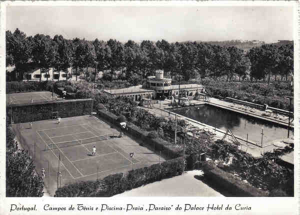SN - Portugal.- Campos de tenis e piscina-Praia, Paraiso do Palace Hotel - Ed. Torres - Dim. 14,3x10,7 cm - circ. 8-1958 - Col. A. Sim�es (210).
