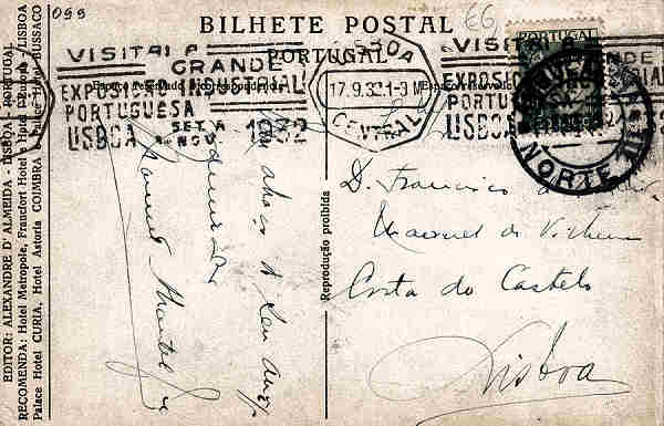 N� 82 - PORTUGAL-CURIA. Interior da Buvette - ED. A.. d'Almeida, Lx - PORTUGAL - Dim.13x9,0 cm - Circ. 1932 - Col. A Simoes (099-v)vd carimbo.