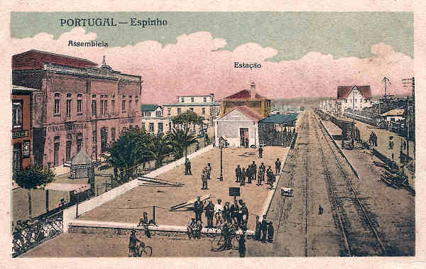 SN - Portugal. Espinho. Assembleia e Esta��o - Edi��o an�nima - SD - Dim. 14x9 cm - Col.Miguel Chaby