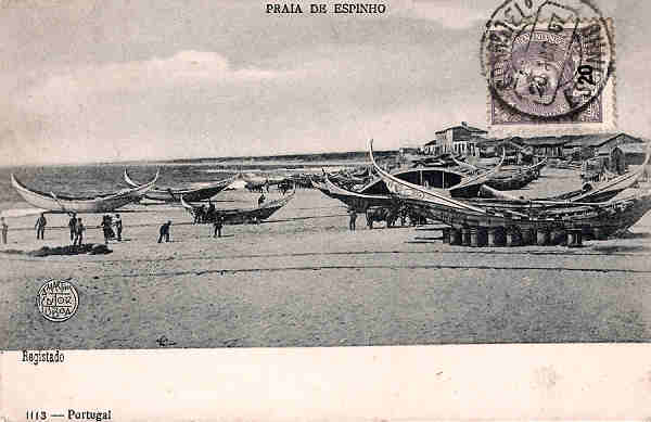 SN - Portugal. Espinho. Praia de Espinho - Editor F.A.Martins - SD - Circulado em 1907 - Dim. 14x9 cm. - Col.M. Chaby
