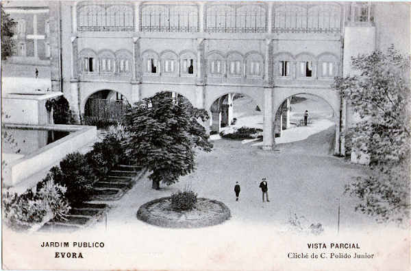 N� 20 - Jardim publico - Edi��o de A.V.Vilhalva, Clich� de C. Polido Junior - 73-2 Minerva Comercial, �vora - Usado em 3/1/1910 - Dim. 133x87 mm - Col. A. Monge da Silva (cerca de 1907)