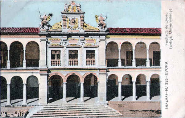 N� 385 - Fachada do Lyceu (antiga universidade) - Edi��o Malva, Lisboa - Usado 02/10/1910 - Dim. 138x88 mm - Col. A. Monge da Silva (cerca de 1909)