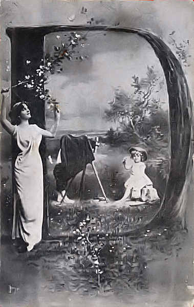 SN - Letra D - Edi��o an�nima - Desenho P Mar� Gr - Dim. 12,9x8,1 cm - Col. Am�lcar Monge da Silva (cerca de 1900)