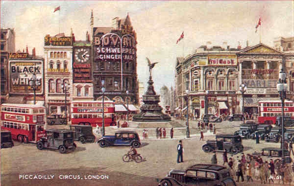 A51 - London, Piccadilly Circus - Reedi��o de Valentine & Suns em 1951 - Dim. 13,9x8,8 cm - Col. Am�lcar Monge da Silva (cerca de 1920)