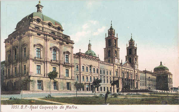 N� 1051 - Real Convento de Mafra (2) - Editor B.P. - Dim. 139x87 mm - Col. A. Monge da Silva (cerca de 1905)