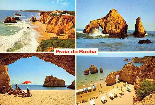 N.� 346 - PORTUGAL-ALGARVE Praia da Rocha: Aspectos da costa - Edi��o C�SAR DE S�, Av. �lvares Cabral, 40-6� D.t� Tel. 683172, Lisboa -  Fotografia a cores de C�sar de S� - S/D - Dimens�es: 14,7x9,9 cm. - Col. Gra�a Maia