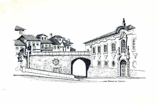 N� 6 - VISEU. Porta dos Cavaleiros. Desenho de Jorge Braga da Costa - Edi��o JLNA - SD - Dim. 15x10,5 cm. - Col. A. Monge da Silva