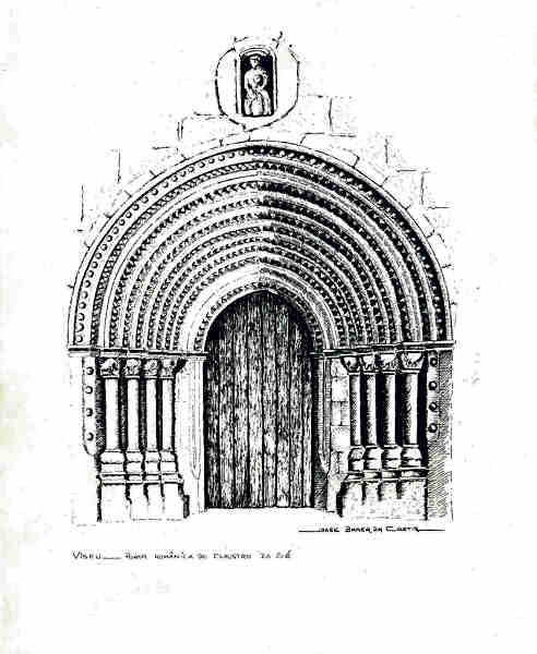 N� 7 - VISEU. Porta Rom�nica do Claustro da S�. Desenho de Jorge Braga da Costa - Edi��o JLNA - SD - Dim. 15x10,5 cm. - Col. A. Monge da Silva