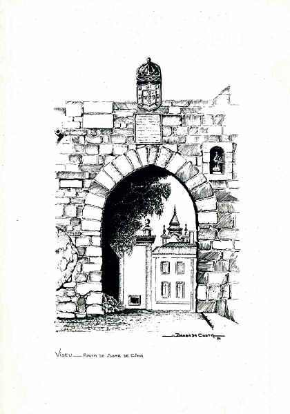 N� 9 - VISEU. Porta do Solar de Cima. Desenho de Jorge Braga da Costa - Edi��o JLNA - SD - Dim. 15x10,5 cm. - Col. A. Monge da Silva