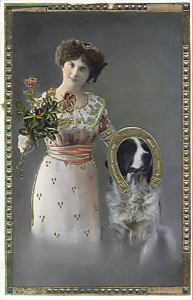 S�rie 2855-2 Postal com moldura e flores em relevo - Edi��o an�nima, K V I B 12 - Dim. 13,9x9 cm - Col. Am�lcar Monge da Silva (cerca de 1910)