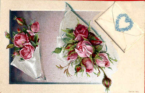 Serie 140 - Rosas (Em relevo e pequeno envelope) - Edi��o an�nima - Dim. 13,8x8,9 cm - Col. Am�lcar Monge da Silva (c. 1910)