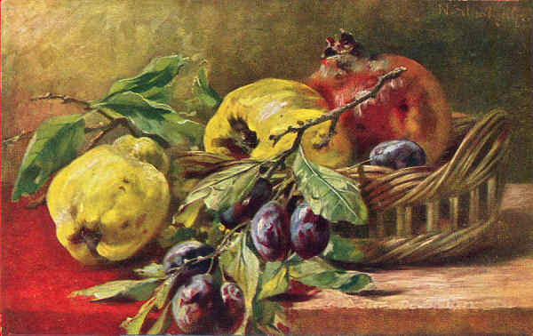 Serie 402 - Marmelos, ameixas e rom� - Edi��o H K & Co, Munique, Alemanha - Circulado em 1911 - Dim. 13,9x8,8 cm - Col. Am�lcar Monge da Silva