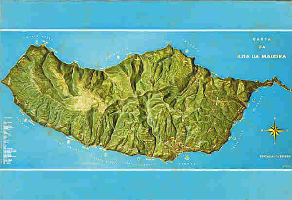 N.� 98 - ILHA DA MADEIRA Mapa da ilha - Ed. PERESTRELLOS-PHOTOGRAPHOS Impresso da Noruega - SD - Dim. 14,7x10,3 cm. - Col. F�tima e Manuel B�ia (1975).