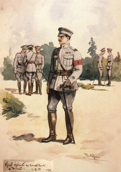 15 - Oficial Ajudante do Comandante da Divis�o C E P 1916 - Edi��o Museu Militar, 1989 - Dim. 14,8x10,4 cm -  Aguarela de Alberto de Sousa - Col. Am�lcar Monge da Silva