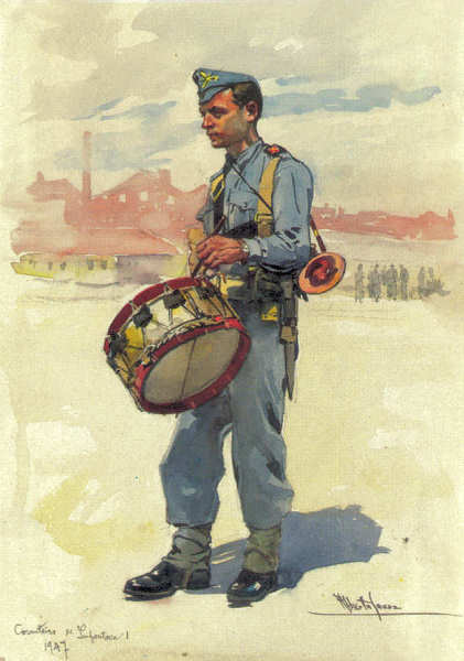 N� 29 - Corneteiro de Infantaria 1 (1947) - Edi��o Museu Militar, 1990 - Dim. 14,8x10,4 cm -  Aguarela de Alberto de Sousa - Col. Am�lcar Monge da Silva