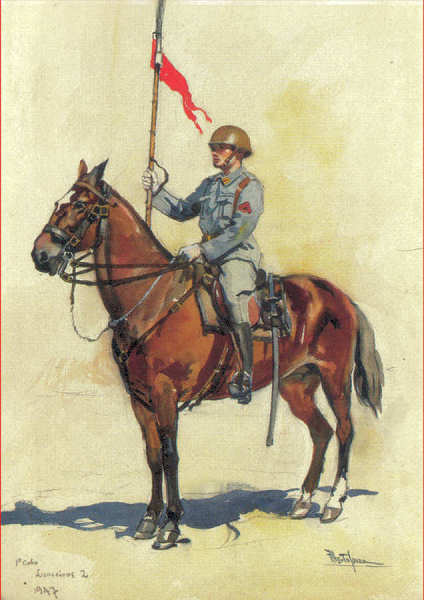 N� 32 - 1� Cabo; Lanceiros 2 (1947) - Edi��o Museu Militar, 1990 - Dim. 14,8x10,4 cm -  Aguarela de Alberto de Sousa - Col. Am�lcar Monge da Silva
