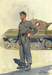 N� 34 - Cabo Condutor de carros de combate; Cavalaria 7 (1947) - Edi��o Museu Militar, 1990 - Dim. 14,8x10,4 cm -  Aguarela de Alberto de Sousa - Col. Am�lcar Monge da Silva
