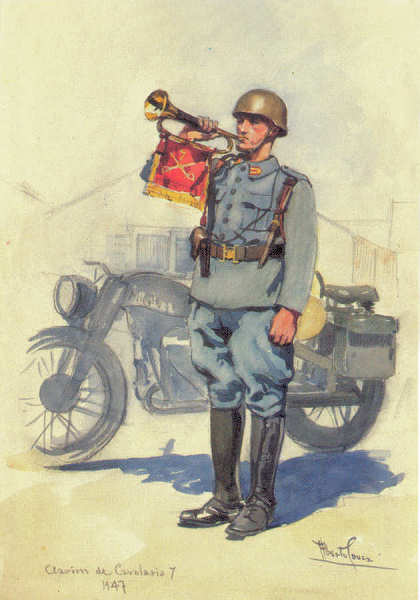 N� 35 - Clarim de Cavalaria 7 (1947) - Edi��o Museu Militar, 1990 - Dim. 14,8x10,4 cm -  Aguarela de Alberto de Sousa - Col. Am�lcar Monge da Silva