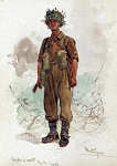 N� 41 - Sapador de assalto do Regimento de Engenharia n� 2 (1947) - Edi��o Museu Militar, 1991 - Dim. 14,8x10,4 cm -  Aguarela de Alberto de Sousa - Col. Am�lcar Monge da Silva