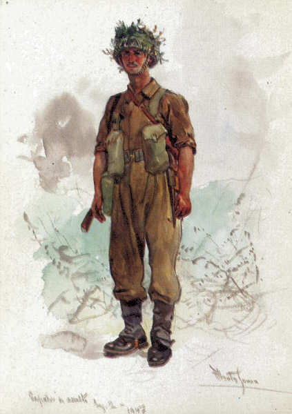 N� 41 - Sapador de assalto do Regimento de Engenharia n� 2 (1947) - Edi��o Museu Militar, 1991 - Dim. 14,8x10,4 cm -  Aguarela de Alberto de Sousa - Col. Am�lcar Monge da Silva