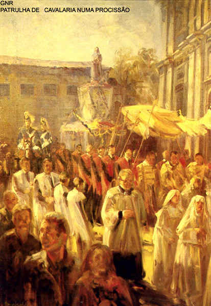 S/N - GNR. Patrulha de Cavalaria numa prociss�o - Edi��o da RIIRP do CG da GNR - SD - Dim. 15x10,3 cm - Col. Am�lcar Monge da Silva