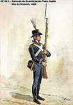 N� 24-3 - Soldado da Guarni��o do Porto Santo, Ilha da Madeira, 1805 - Aguarela do Cor. Ribeiro Artur - Edi��o Jornal do Ex�rcito, 1983 - Dim. 15x10,5 cm - Col. A. Monge da Silva.